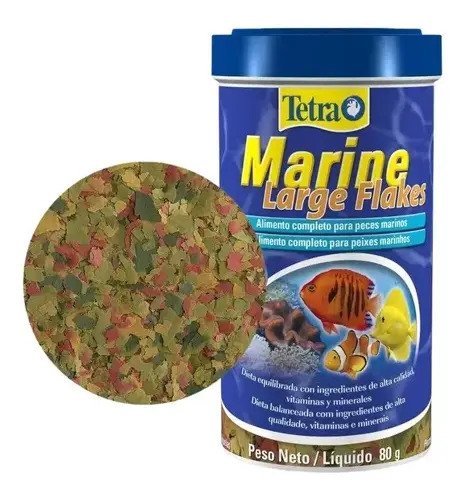 D_634606-MLB72600584557_102023-O Ração P/ Peixes Marinhos Tetra Marine Large Flakes 80g 500ml