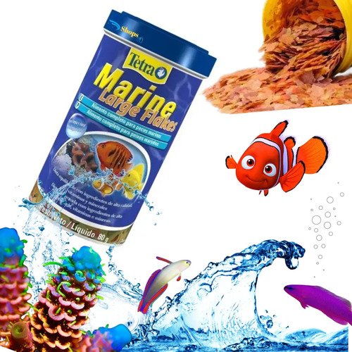 D_835835-MLB72600584555_102023-O Ração P/ Peixes Marinhos Tetra Marine Large Flakes 80g 500ml
