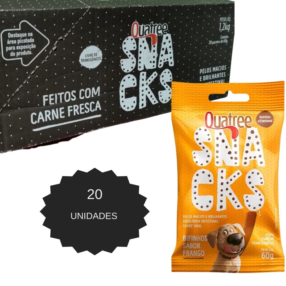 KIT 20UN QUATREE SNACKS BIFINHOS SABOR FRANGO 60G