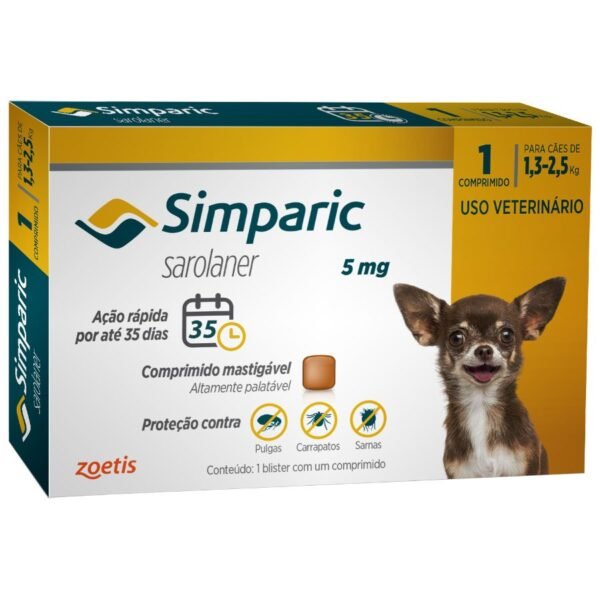 A VULSO Simparic Para Cães De 1,3 a 2,5kg (5mg) 1 Comprimido
