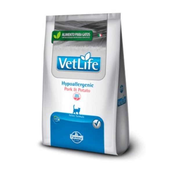 28a39e4da565af11d98dd12dc06aec16.jpg RAÇÃO VET LIFE HYPOALLEGERNIC PORK E POTATO P/ GATOS AD 2KG