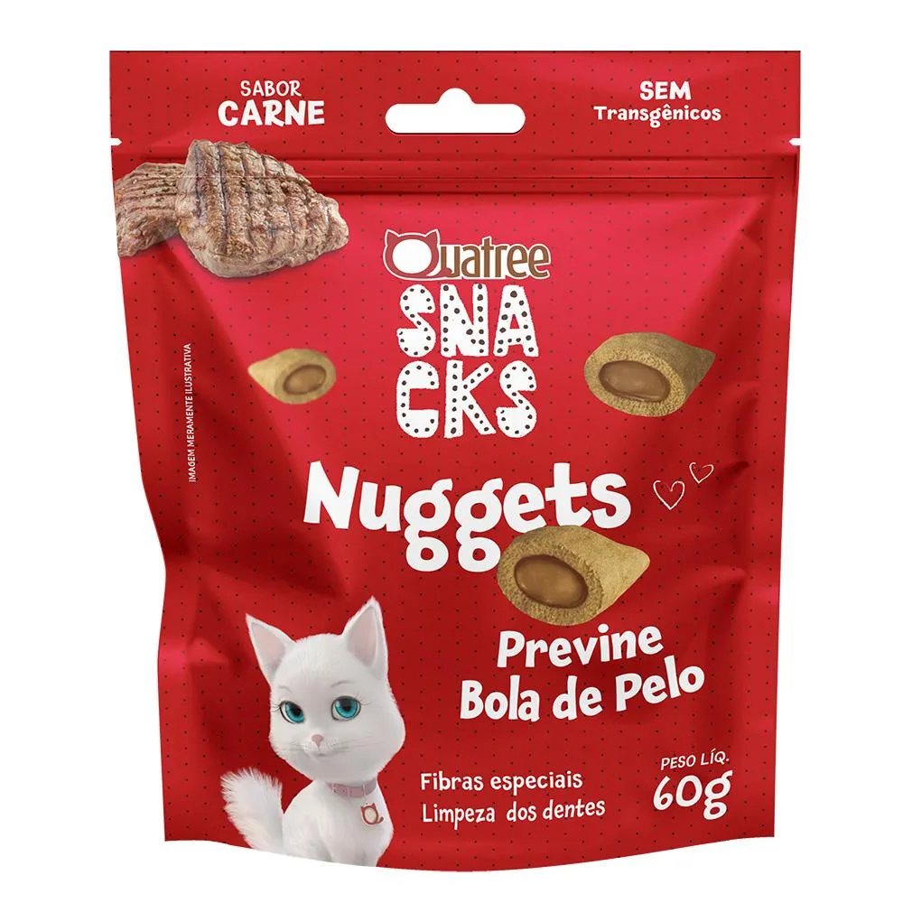 QUATREE SNACKS NUGGETS GATOS BOLA DE PELO CARNE 60G