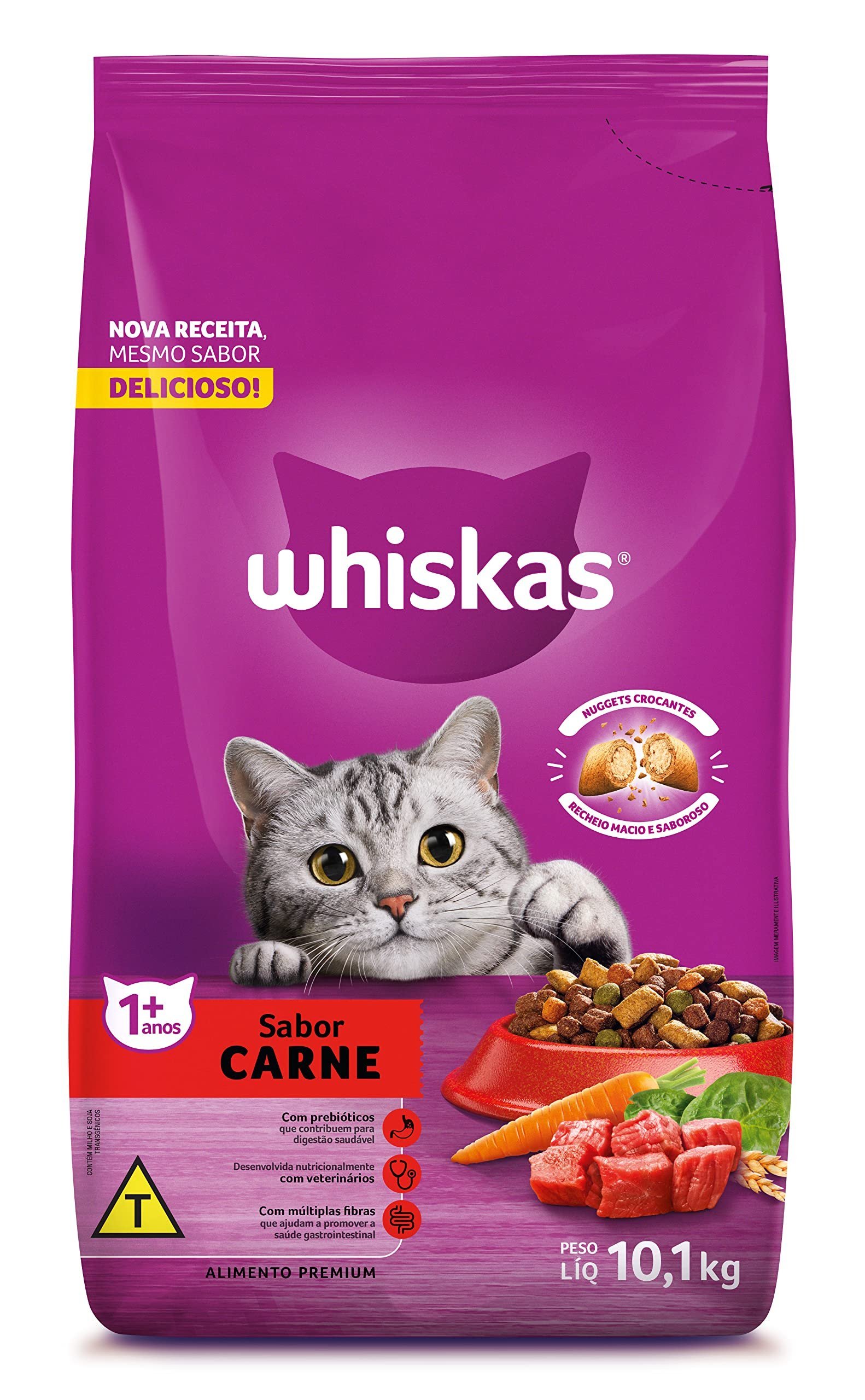 RAÇÃO PARA GATOS ADULTOS WHISKAS CARNE 10,1KG