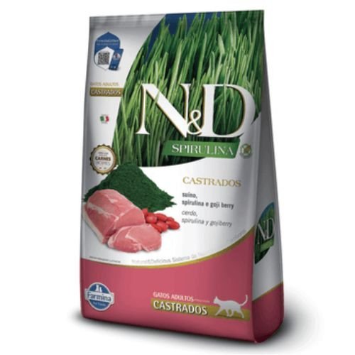 44aa2638c69f9d93e387af401ef96cb4.jpg RAÇÃO ND SPIRULINA P/GATOS ADULTOS CASTRADOS SUINO 1,5KG