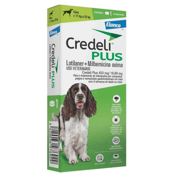 4ba9585b038a2d9efdbfd3de27b5e1b6.png ANTIPULGAS CREDELI PLUS P/ CÃES 450MG- 1 COMPRIMIDO
