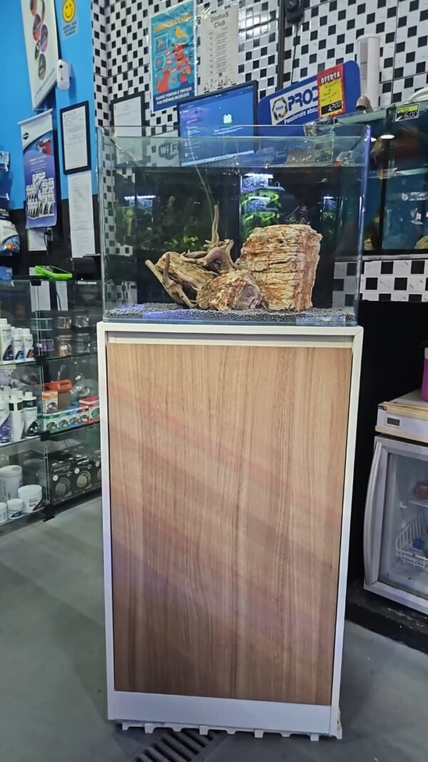 Movel de Madeira Branco Porta Cor madeira aquario Curvo 77L