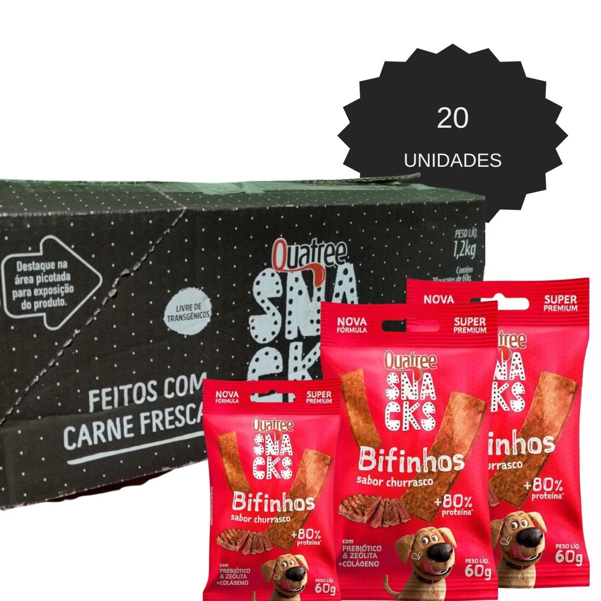 KIT 20UN QUATREE SNACKS BIFINHOS SABOR CHURRASCO 60G