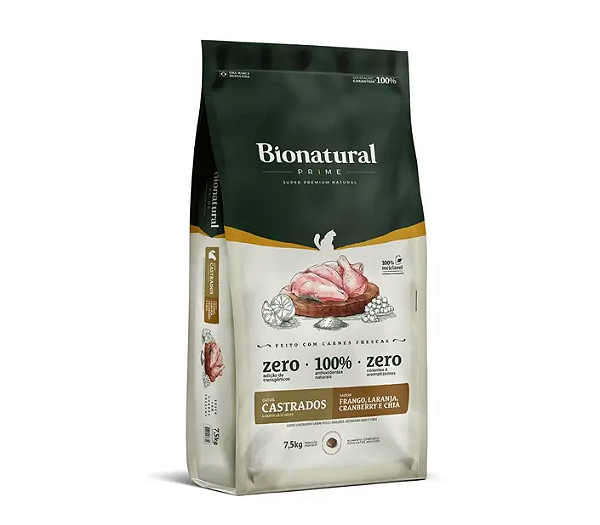 RAÇAÕ BIONATURAL GATOS CAST FRANGO 7,5KG