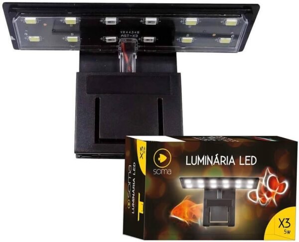 LUMINARIA LED SOMA X3 PRETA (5W) LED BRANCO/AZUL 127V