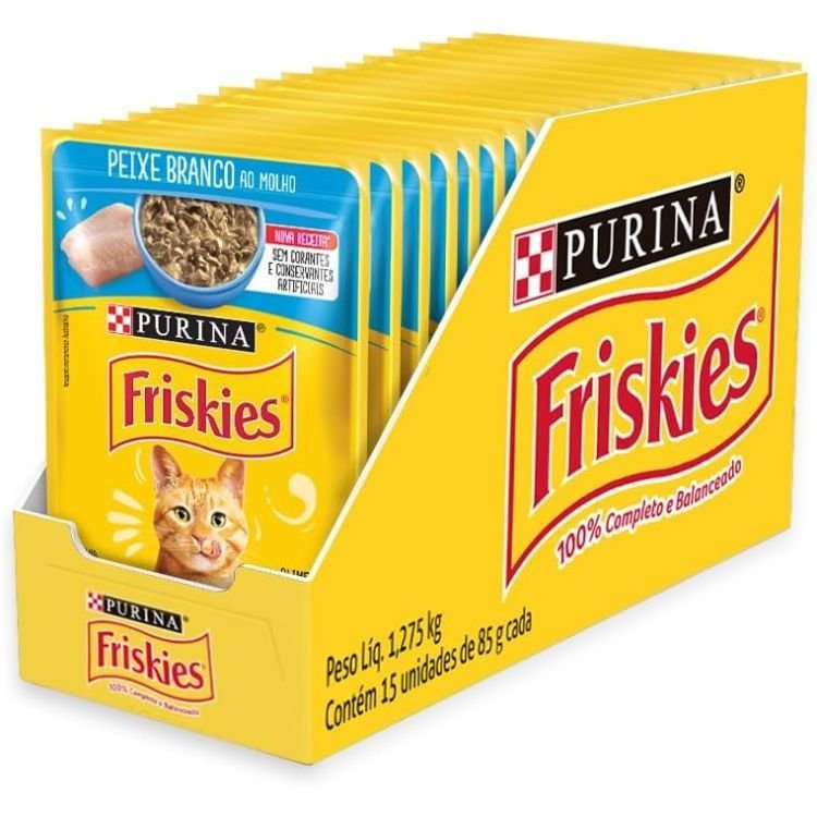 KIT 15UN SACHÊ FRISKIES P/ GATOS PEIXE BRANCO AO MOLHO 85G