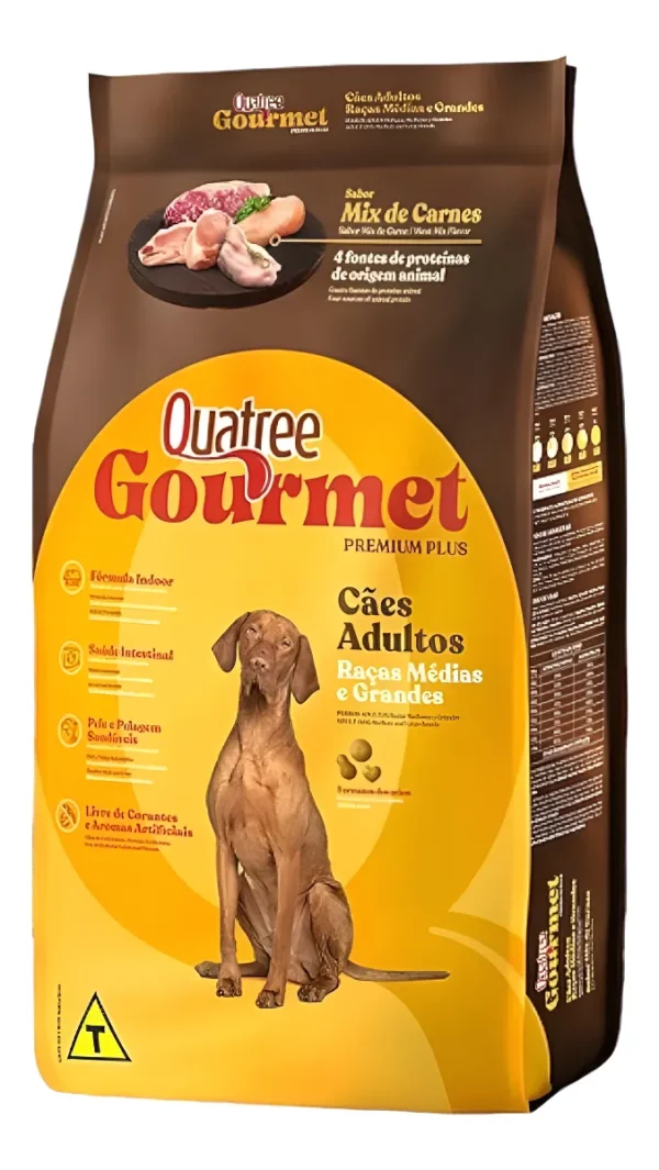 943c916df7805f64472a50e57b13bdab.webp RAÇÃO QUATREE GOURMET CÃES ADULTOS RMG SEM CORANTES 10.1KG