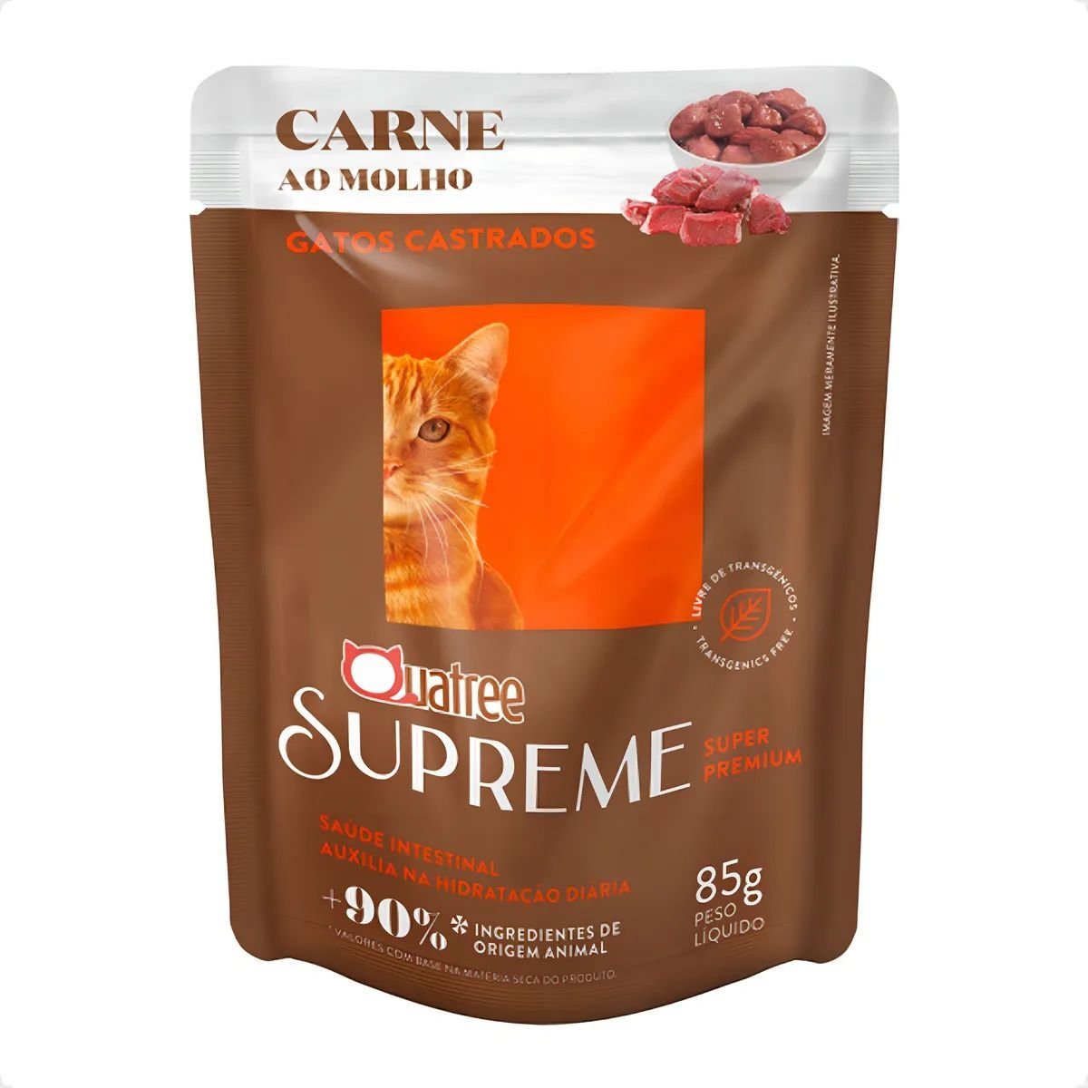 QUATREE SUPREME SACHÊ P/ GATOS CASTRADOS CARNE 85G 1UN