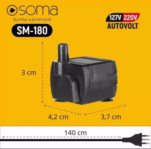 D_661825-MLB76578485665_052024-O.jpg BOMBA SUB SOMA AQUARIOS E FONTES SM-180 (180L/H) AUTOVOLT