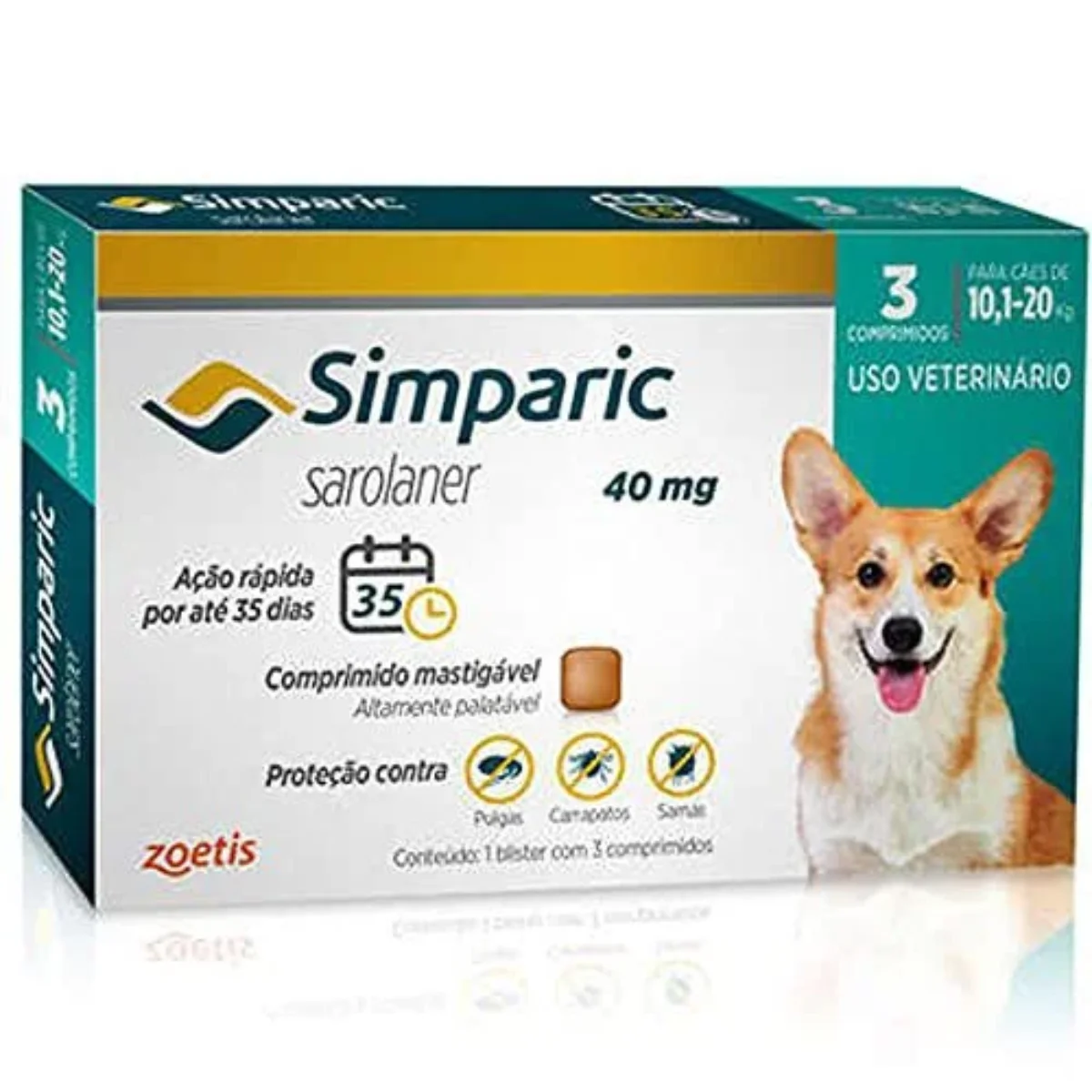 a26ce11de6c5e808e7f581264179baf0.webp Antipulgas Para Cães Simparic 40mg De 10-20kg 3 Comprimidos
