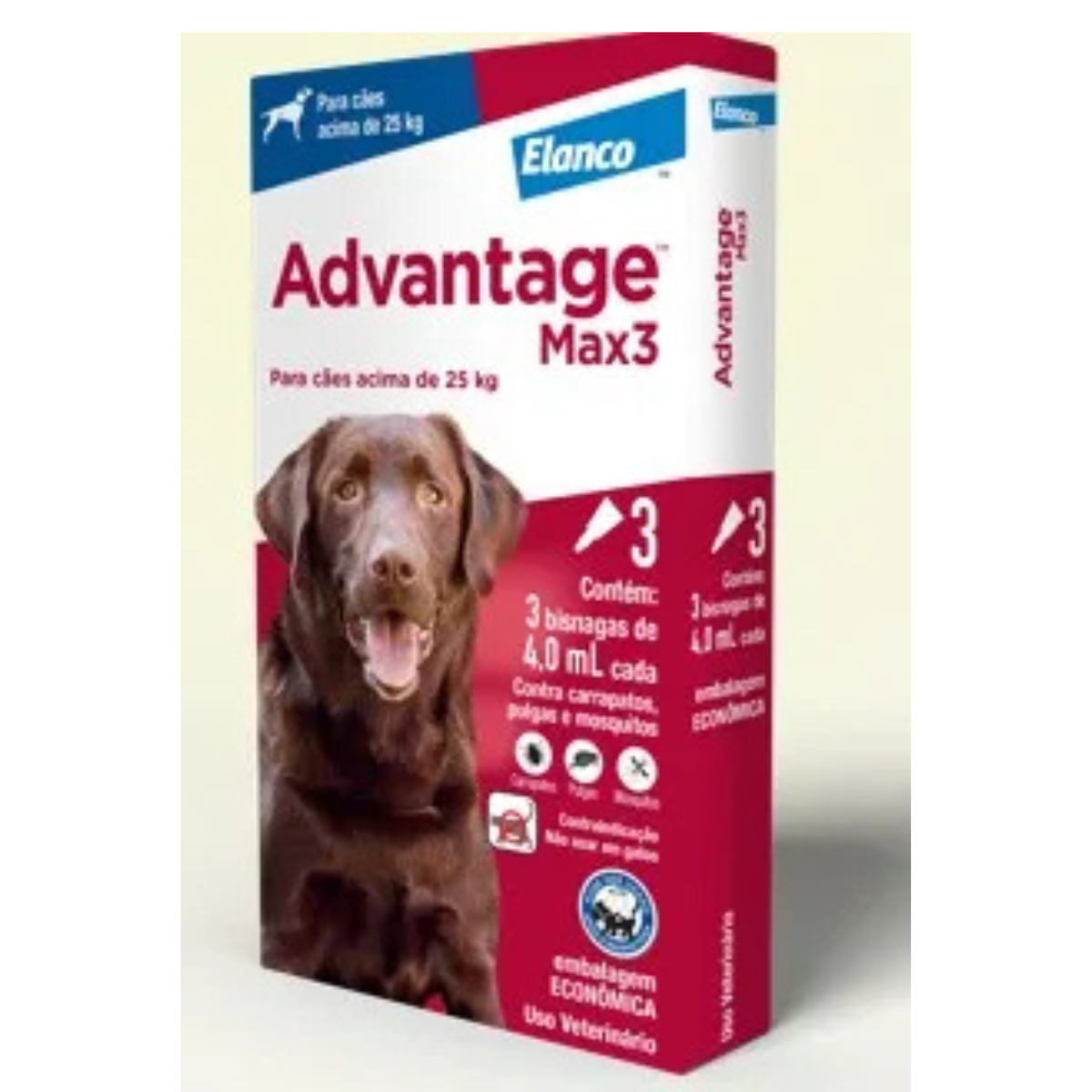 ANTIPULGAS ADVANTAGE MAX 3 P/ CÃES COMBO 4,0ML- 3 BISNAGAS
