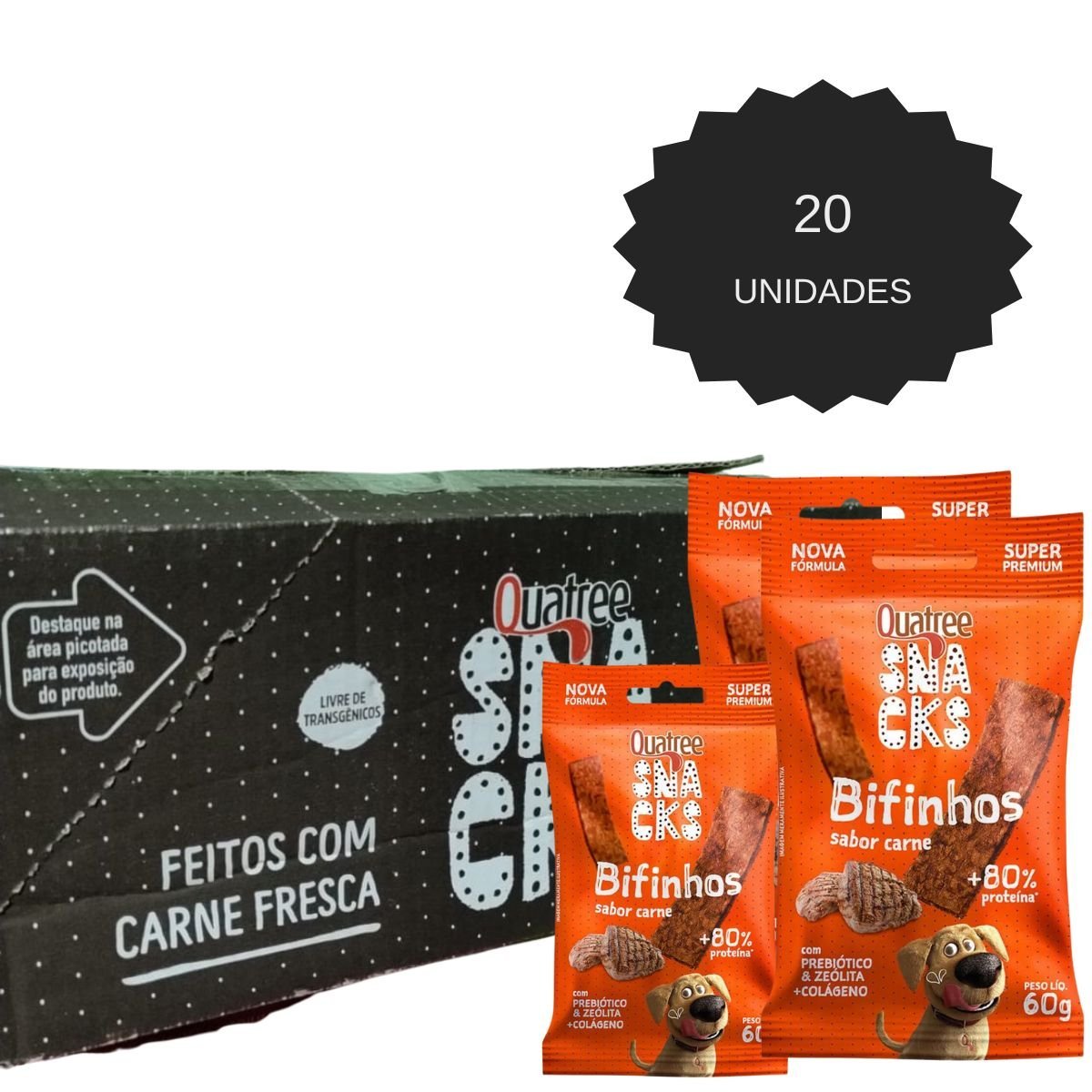 KIT 20 UN QUATREE SNACKS BIFINHOS SABOR CARNE 60G