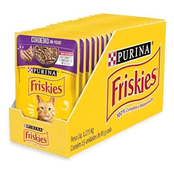 cacaa4870157b1af36955ed9808b0d66.jpg KIT 15UN SACHE FRISKIES P/ GATOS SABOR CORDEIRO AO MOLHO 85G
