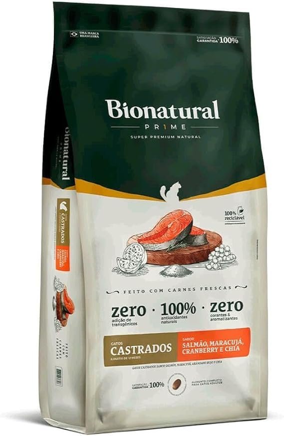 RAÇÃO BIONATURAL GATOS CAST SALMAO 7,5KG