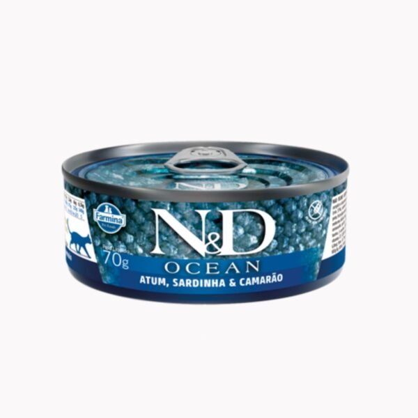 RAÇÃO ÚMIDA ND OCEAN ATUM SARDINHA E CAMARÃO P/ GATOS AD 70G