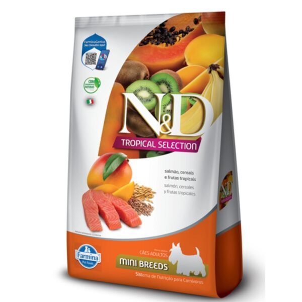 fbbc8205a3c38e127d3fbb5f94d09fee.jpg RAÇÃO ND TROPICAL CÃES ADULTOS MINI BREEDS SALMÃO 2,5KG
