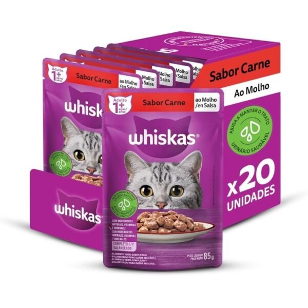 KIT 20UN SACHÊ WHISKAS P/ GATOS SABOR CARNE 85G
