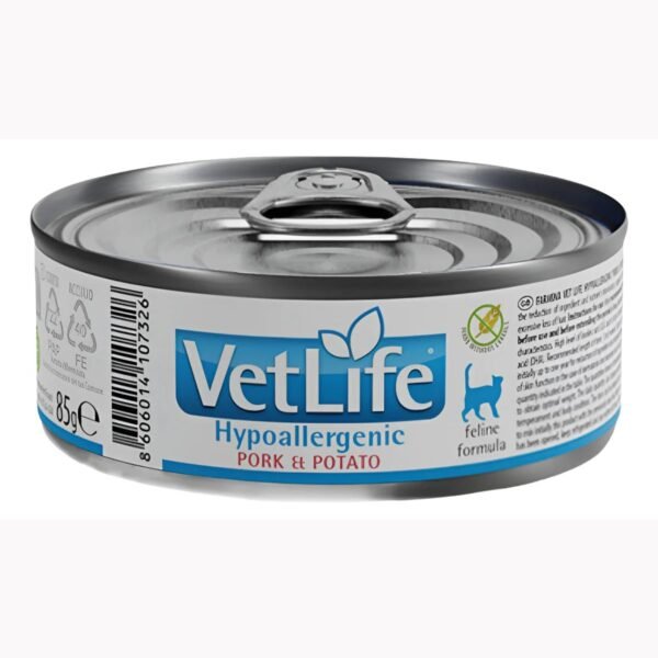 RAÇÃO ÚMIDA VET LIFE HYPOALLERGENIC P/ GATOS PORK POTATO 85G