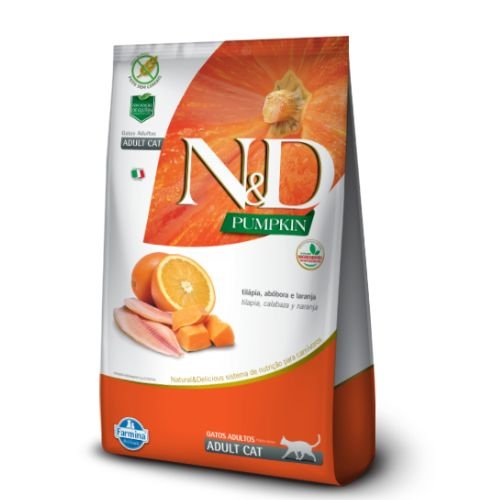 ecfc82d3f04bc2fc3763e3a15e8b84ab.jpg RAÇÃO ND PUMPKIN P/ GATOS ADULTOS TILAPIA 1,5KG