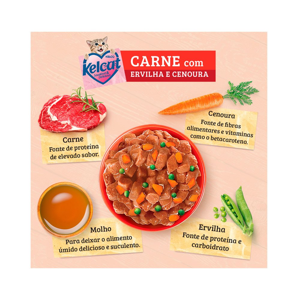 KELCAT SACHE CARNE COM ERVILHA E CENOURA 85GR - Imagem 2