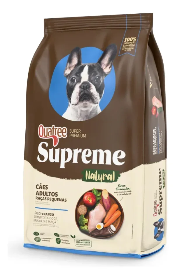 17613998f08e16fa0014ba6b3d96a17d.webp Ração Quatree Supreme Adulto Pequeno -frango/batata Doce 1kg