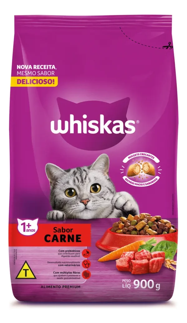 9701be55432a83f46d1fa3e9c74328fd.webp Ração Whiskas Carne Gatos Adultos 900 G
