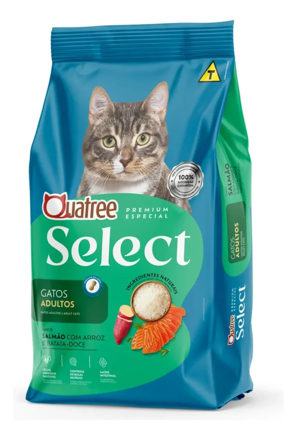 a31c90a67e58e3e32fdecf447cfa87ef.webp Ração Quatree Select Gatos Adultos Salmão E Arroz 1kg