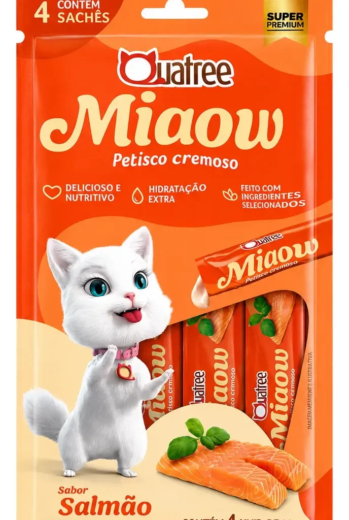 Petisco Cremoso Quatree Miaow Salmão 4 Sachês de 56g