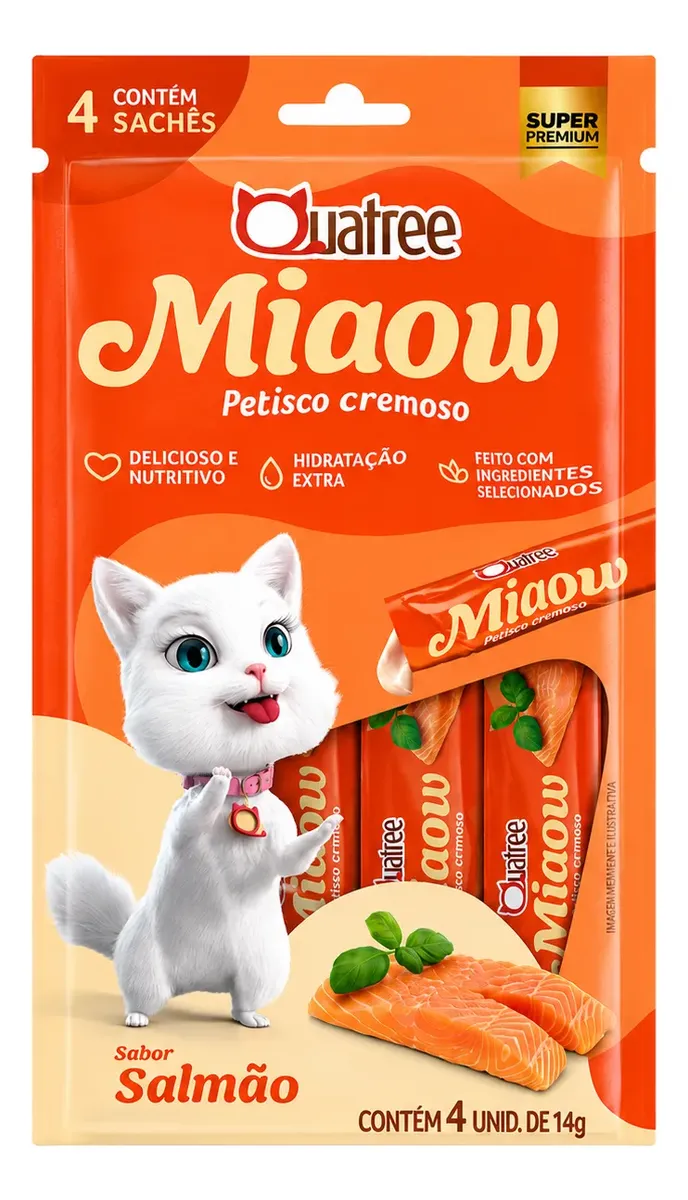 Petisco Cremoso Quatree Miaow Salmão 4 Sachês de 56g