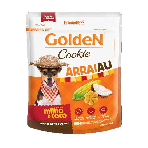 fe50af0b1f8fef5b7ddd79165419e7c7.webp Biscoito Golden Cães Adultos Porte Pequeno Arraiau Edição Limitada 350 g